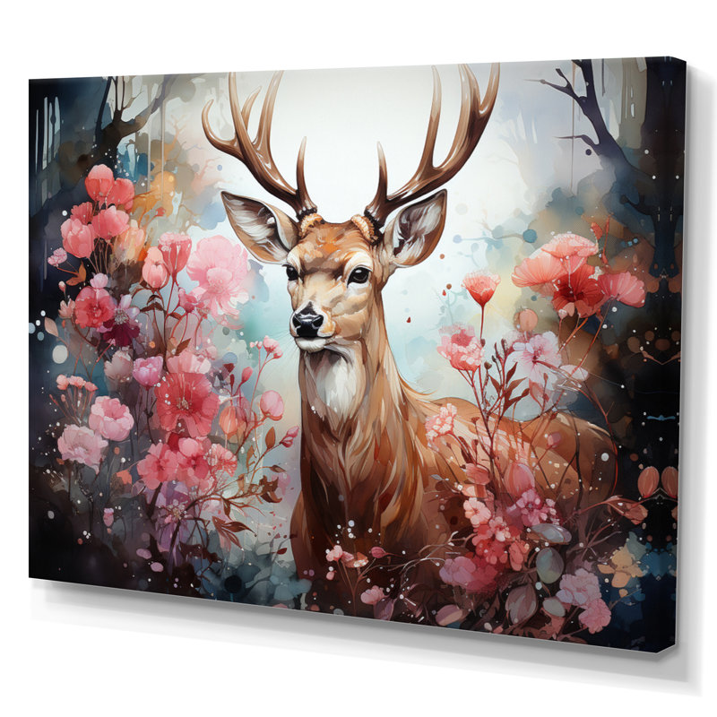 Cerf, forêt mystique - impression, Toile tendue, H 16 po x l 32 po x P 1 po