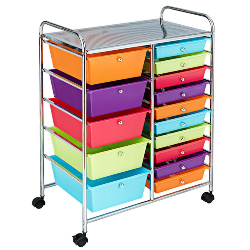 Barksdale 15-Drawer Utility Rolling Organizer Cart, Multicolor