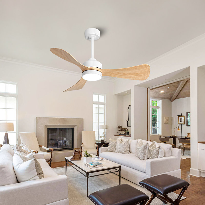 42 In. 3 Abs Blades Indoor Ceiling Fan With Light Kit And Remote, White, Wood Grain