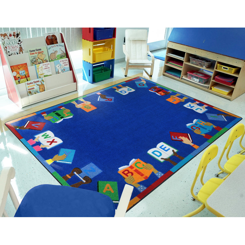 Tapis bleu livres et livres, Rectangle 5 pi 4 po x 7 pi 8 po