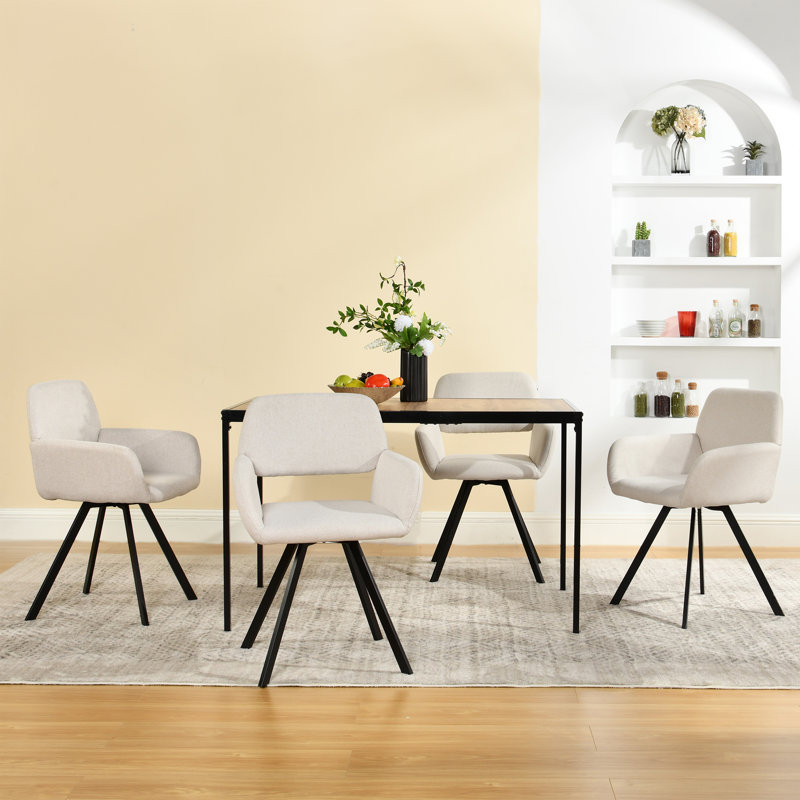 5-Pieces Dining Table Set with Swivel Upholstered Chairs for Kitchen Dining Room Space Saving, Light Brown, Beige