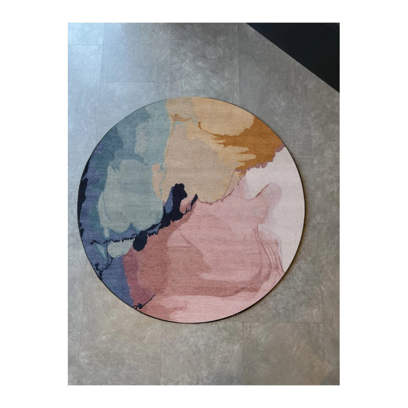 Multicolored Pastel Abstract Design Woven Floor Rug, Round 2'8"