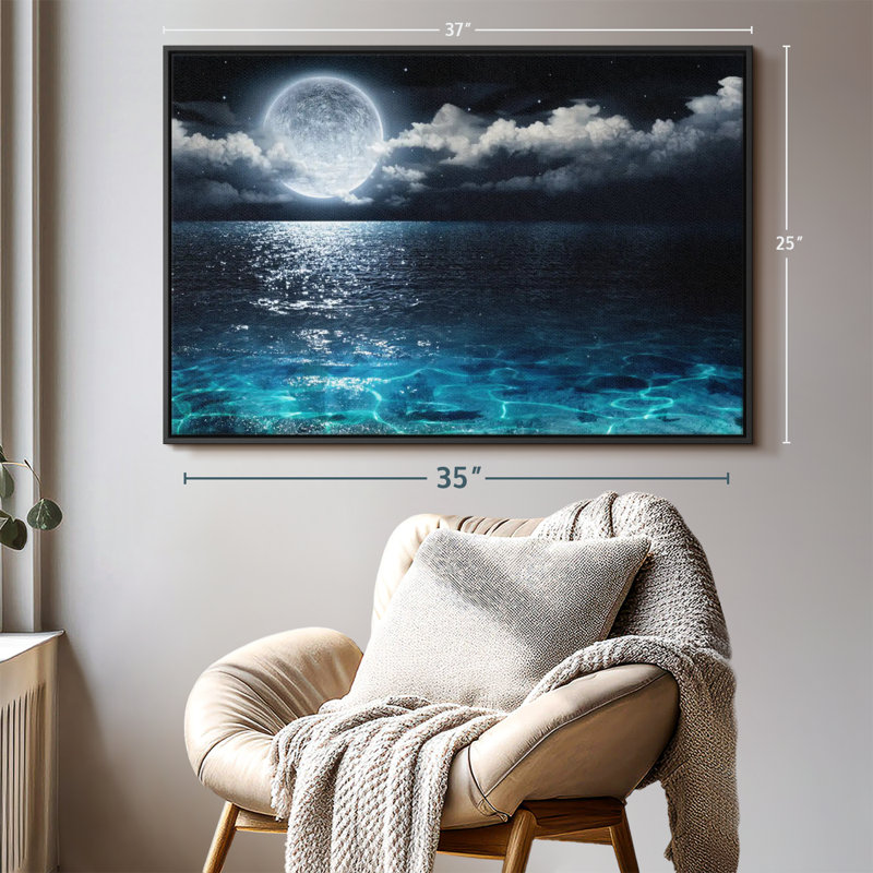 Impression sur toile romantique pleine lune, H 25 po x l 37 po