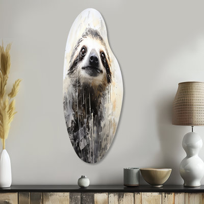 Thoughtful Sloth II - Asymmetrical Sloth Metal Wall Art, Curved Metal Wall Sculpture Print