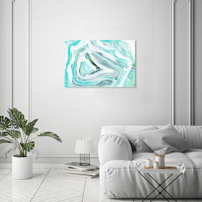 Iced " Iced Geo Turquoise, Ice Crystal Waves Modern Blue " Painting Print