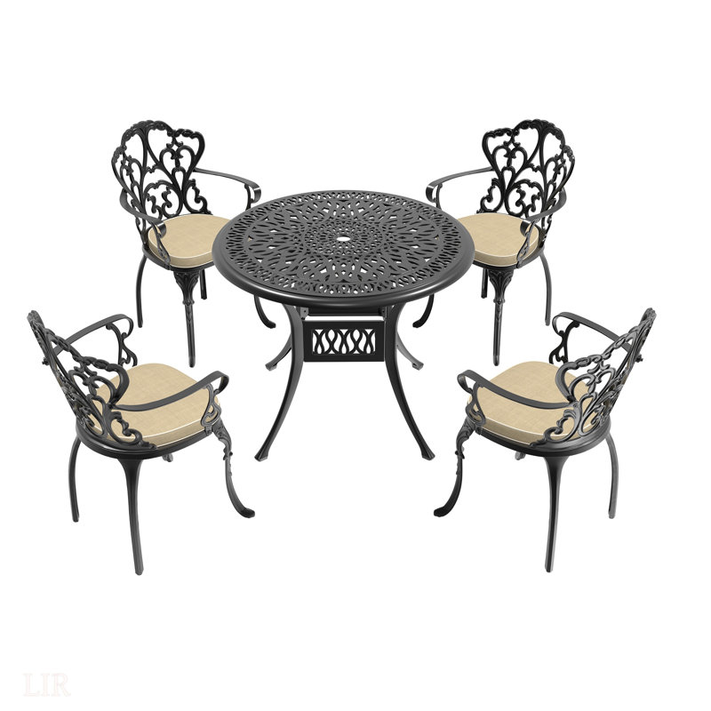 Ensemble de meubles de patio en aluminium coulé avec coussins, repas d'extérieur, 4