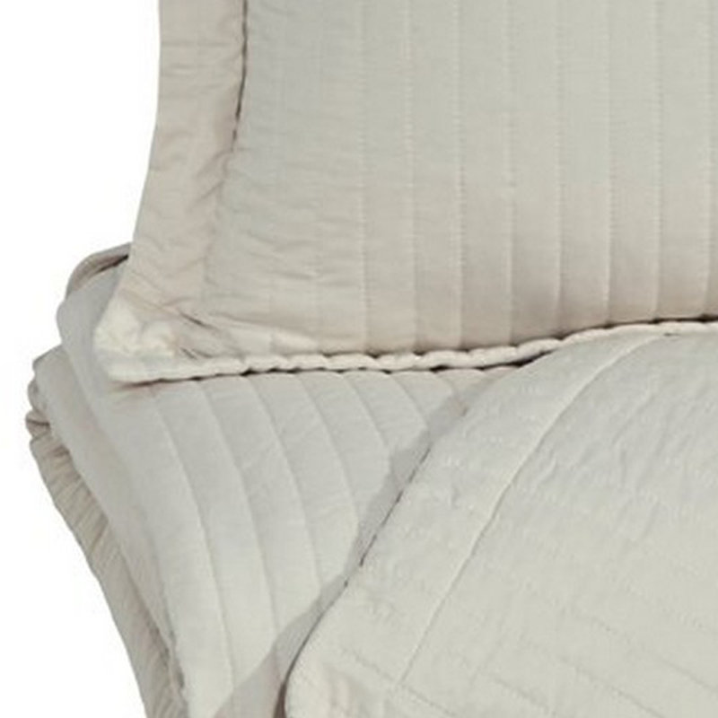 Microfiber Traditional 3 Piece Coverlet Set, Faded White, Queen Coverlet + 2 Standard Shams