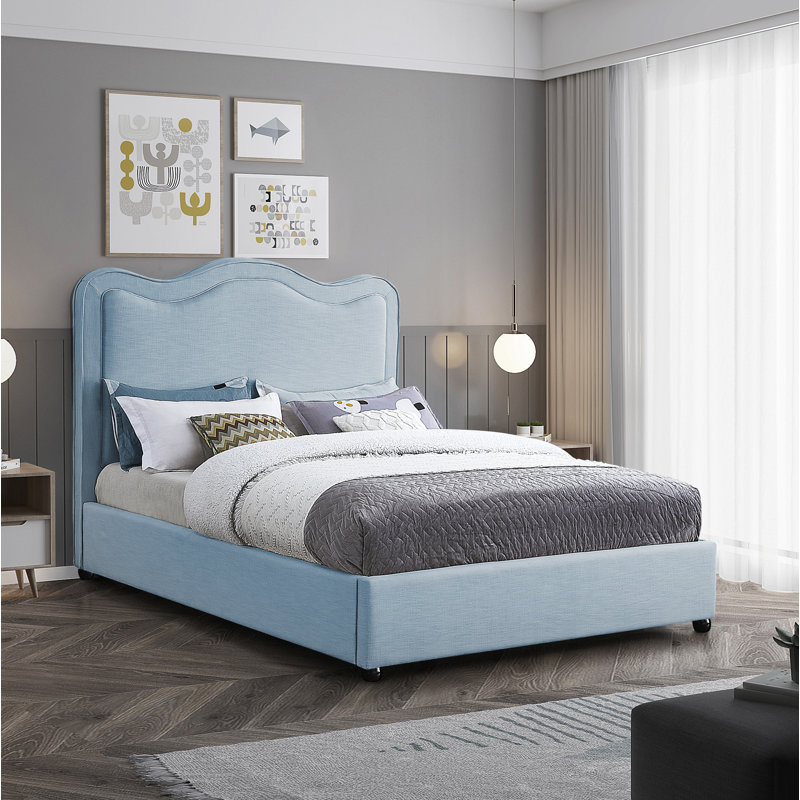 Lit en tissu d'ameublement Felix, Double, Lin performance bleu clair