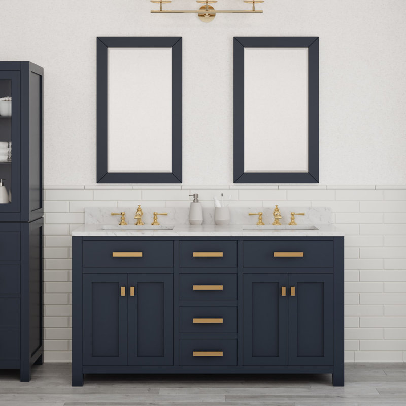 Minnetrista Double Bathroom Vanity with Marble Top, Monarch Blue