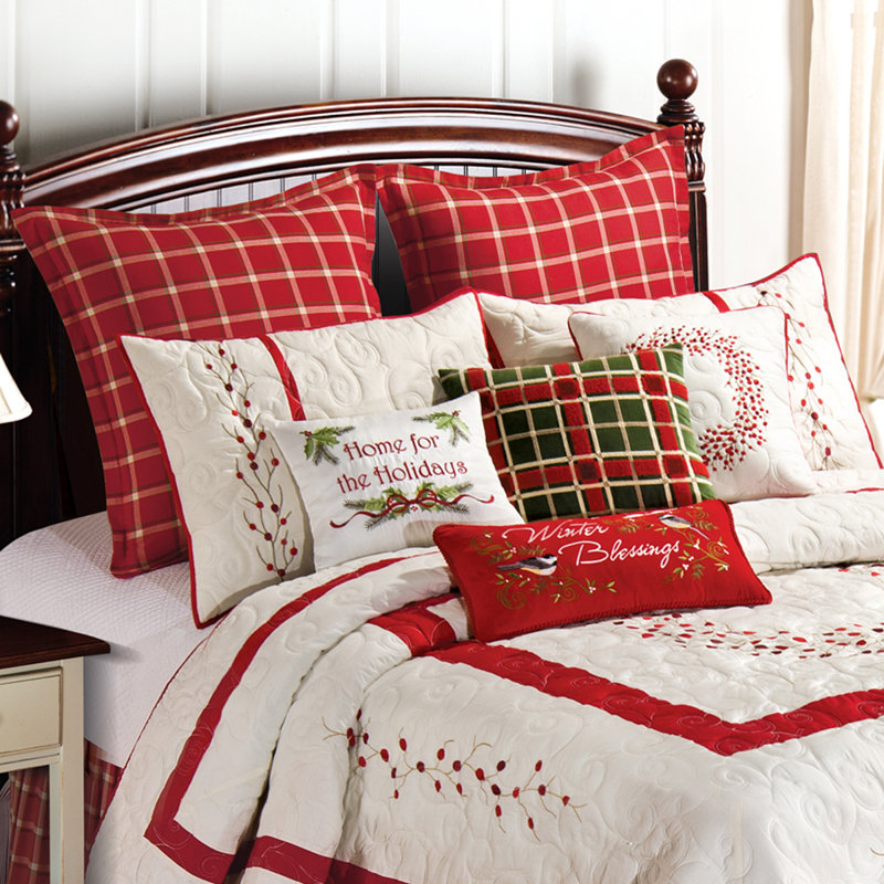 Full Size Red and White Cotton Reversible Quilt Set