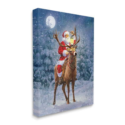 Aw-071-Canvas " Santa Riding Reindeer Landscape " by Pip Wilson Painting Print