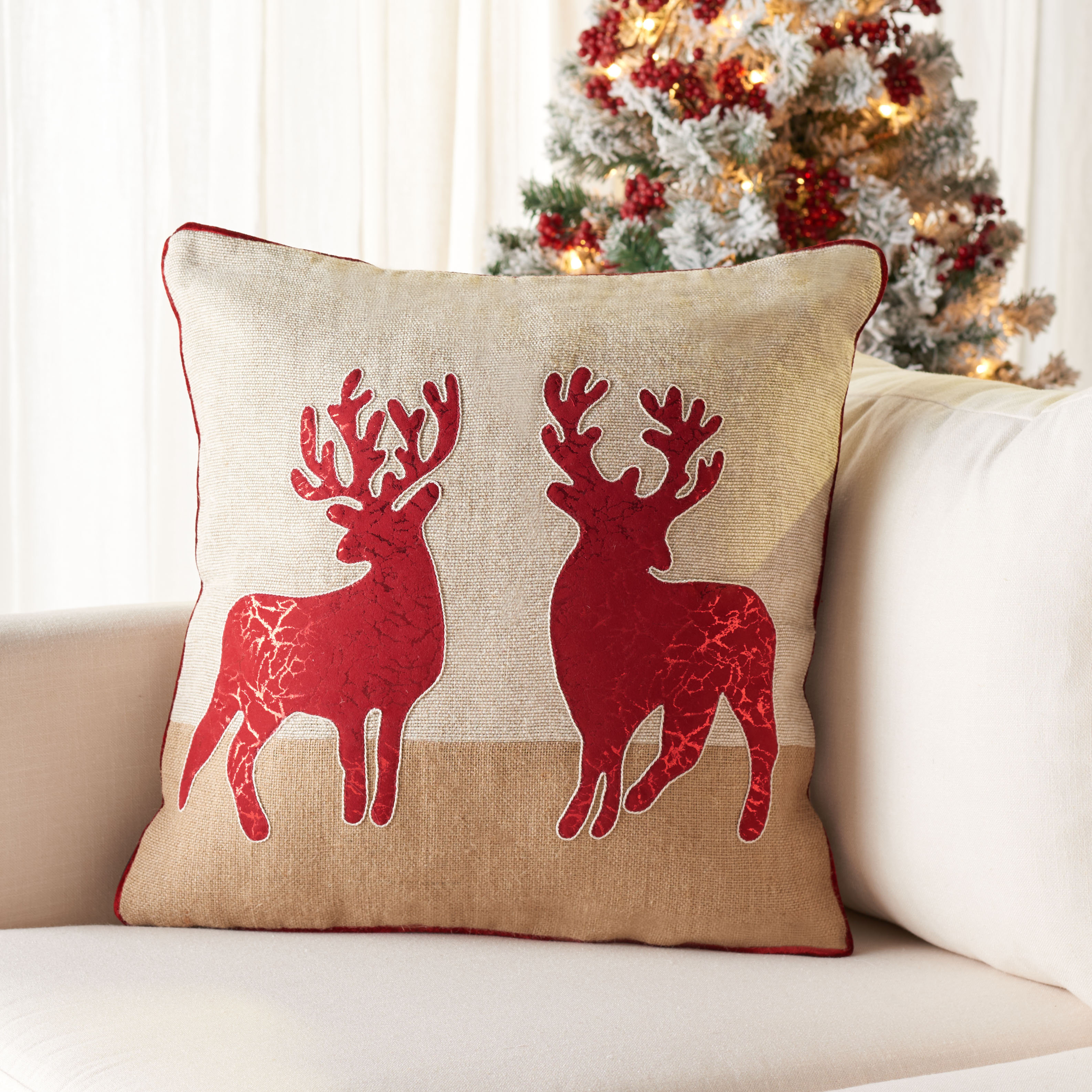 Safavieh Winter Tree Pillow ,Red/Silver