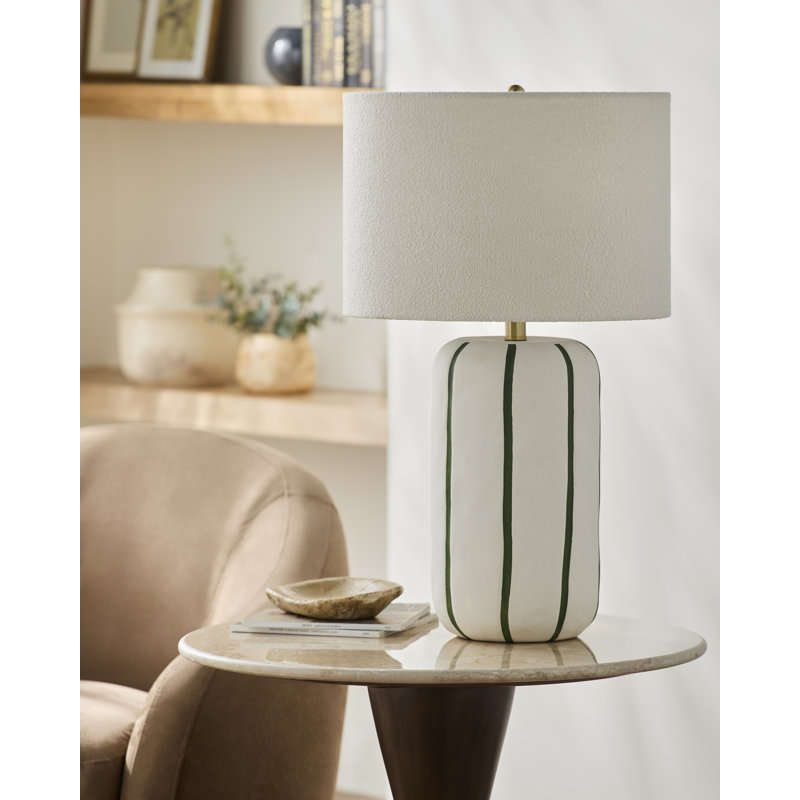 Lampe de table Poelm, H 25 po x l 15 po x P 15 po, Crème/vert