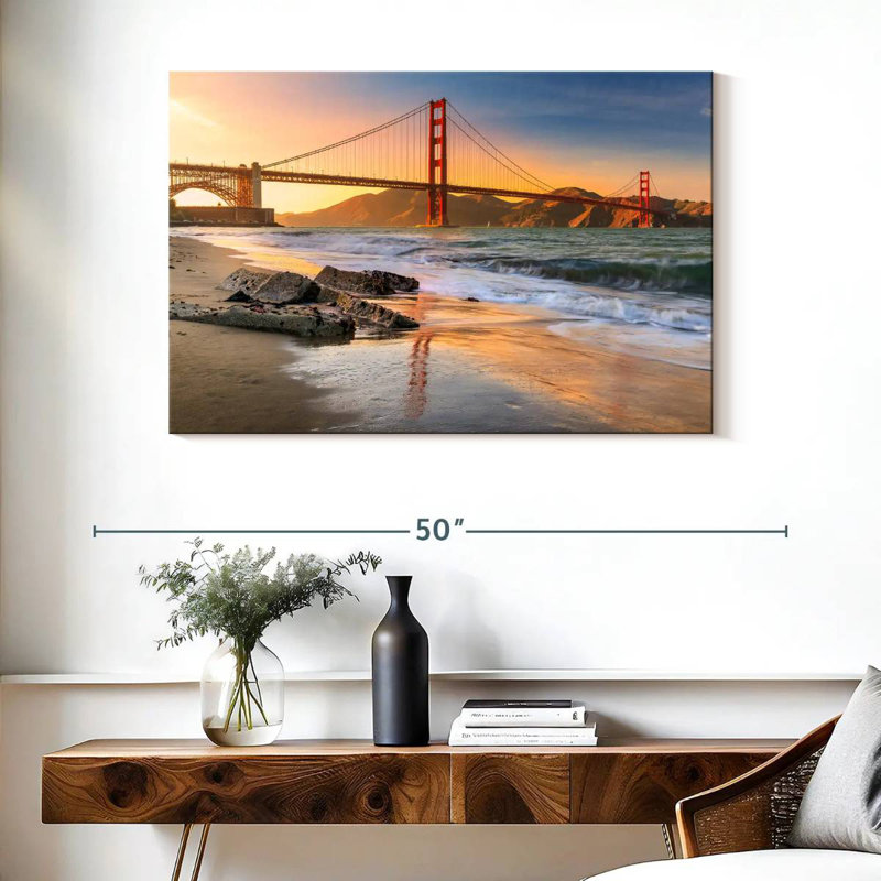 Coucher de soleil au pont Golden Gate, H 26 po x l 39 po