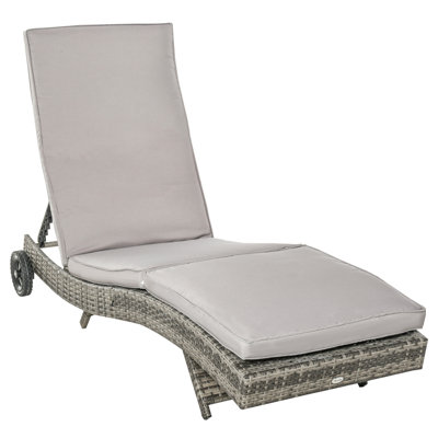 Aneida Outdoor PE Rattan Sun Lounger with Cushion, Wheels, Grey