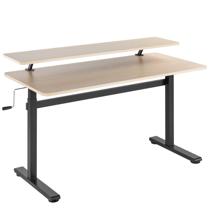 Tranzendesk Adjustable Metal Base Standing Desk, Maple/Black