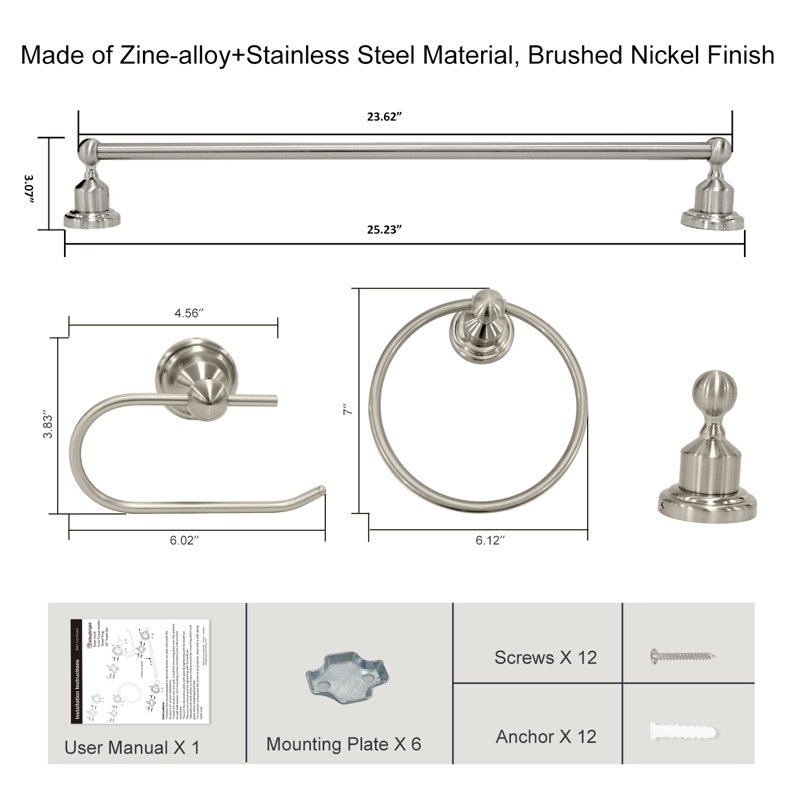 Ensemble de quincaillerie de salle de bain 4 pièces en nickel brossé