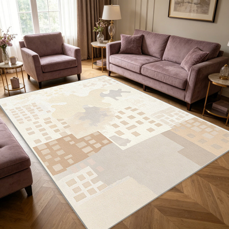 Neutral Beige Abstract Patchwork carpet-easy to clean, machine-washable, soft and comfortable; suitable for door mats, kitchens, living rooms, bedrooms, corridors, and laundry areas. Easy to clean, durable carpet for home decoration.