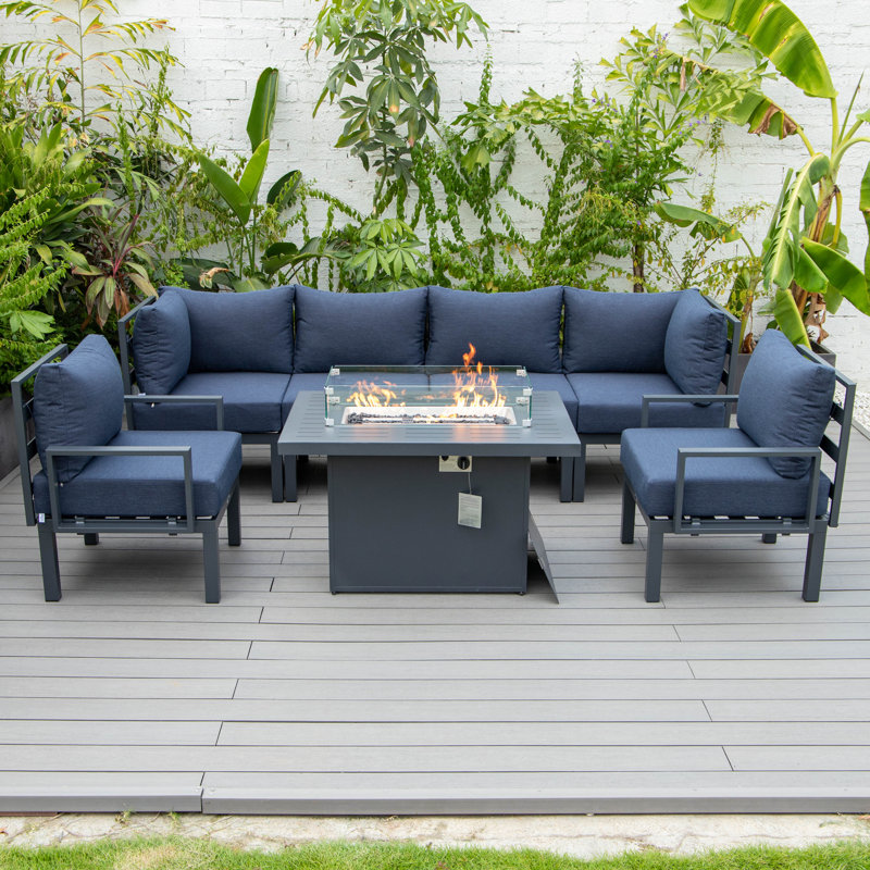 Chelsea 7-Piece Outdoor Sectional Set – Modular Patio Conversation Group with Cushions, Aluminum Frame & Tempered-Glass Coffee Table