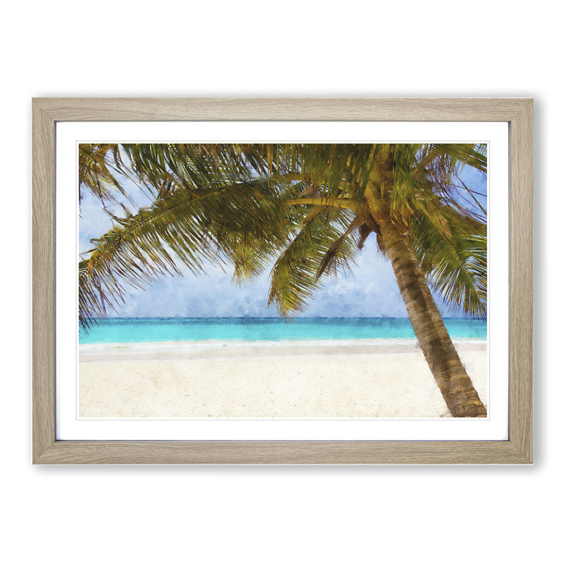 Palm Tree Beach Vol.3 - Framed Print, 48cm H x 65cm W x 2cm D, Oak Framed