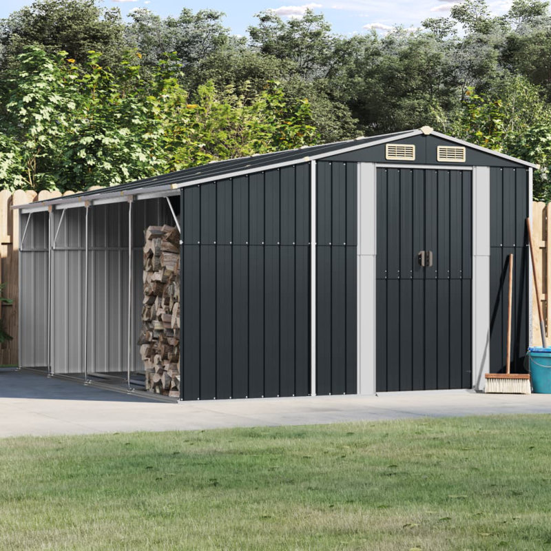 Vidaxl Garden Shed Anthracite Galvanized Steel, Polypropylene Large, 70.5" H x 143.9" W x 109.1" D, Anthracite