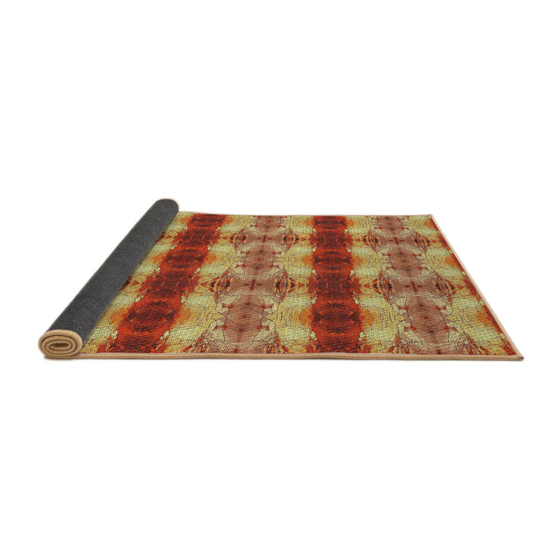Tapis vert/rouge à motifs, Rond 4 pi