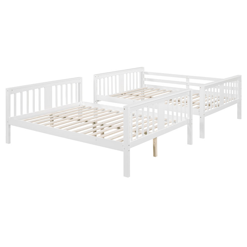 Full Over Full Bunk Bed With Ladder For Bedroom, Guest Room Furniture-White, White