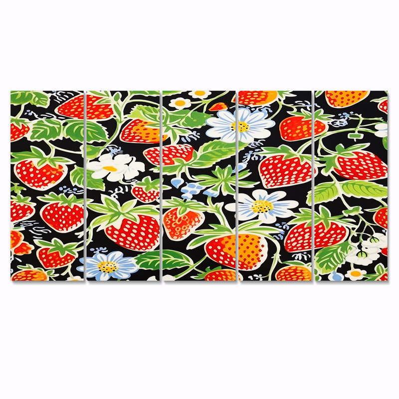 Décoration murale «Blossoming Strawberry Celebration» 5 pièces, H 32 po x l 80 po