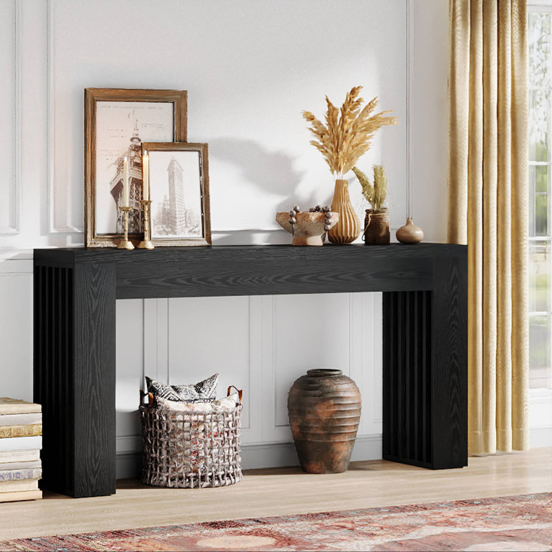 Console 59 pouces, canapé rectangulaire en bois derrière le canapé, Noir