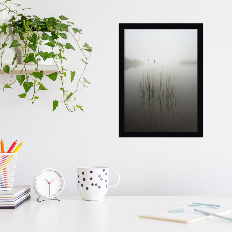 «Reeds in the Mist» par David Ahern - Photographie avec cadre unique, H 17 po x l 13 po x P 2 po, Noir