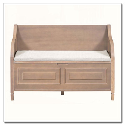 Rustic Solid Wood Entryway Storage Bench with Safety Hinge and Removable Cushion
