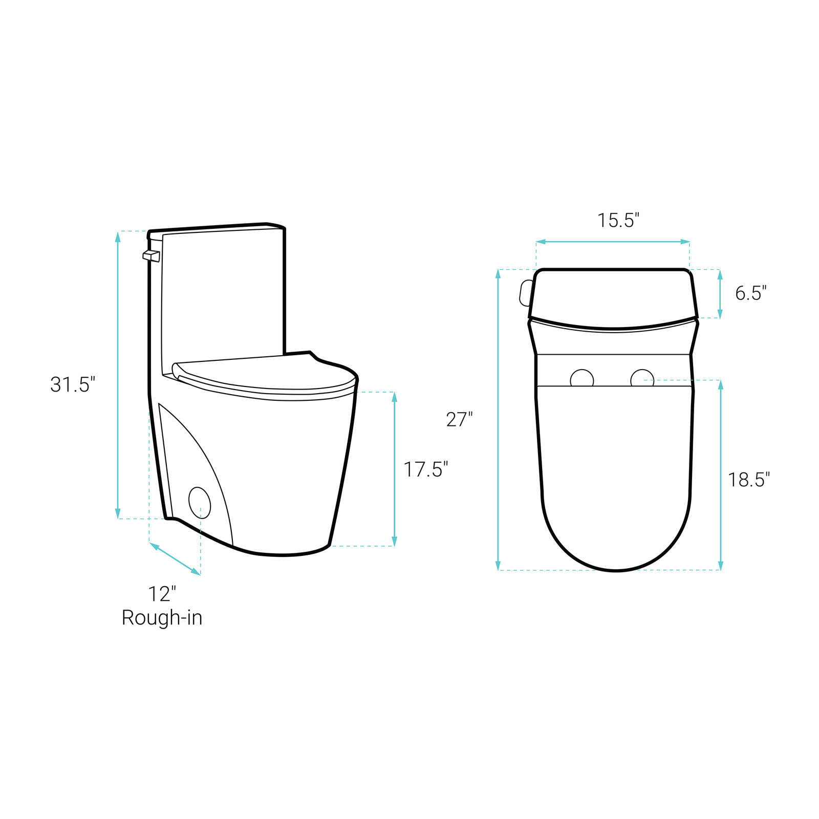 St. Tropez 1-Piece Elongated Toilet, Left, 12", Matte White