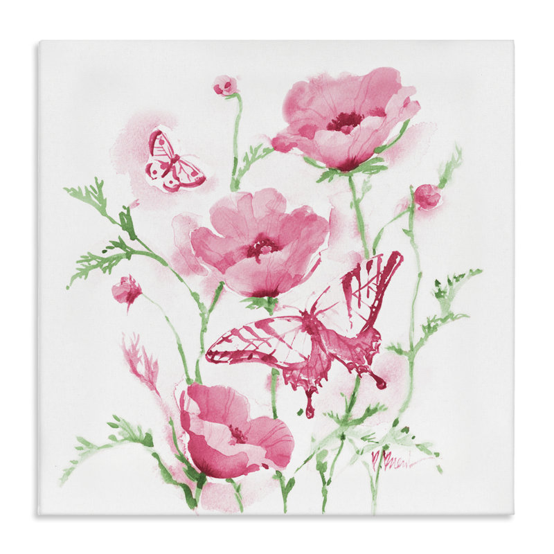 Coquelicots roses, toile par Paul Brent, H 30 po x l 30 po