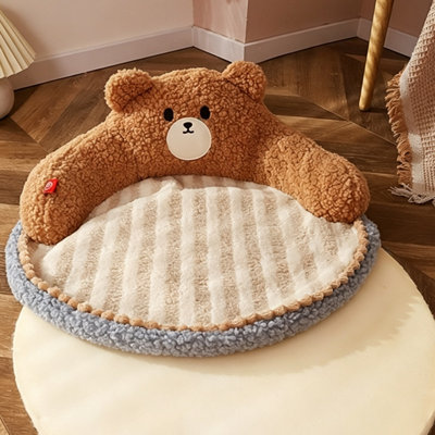 Cute Bear Hug Round Plush Pet Bed, All Season Soft Calming Cat Dog Cushion Nest, Fluffy Circular Pet Sofa Bed for Small Medium Cats & Puppies