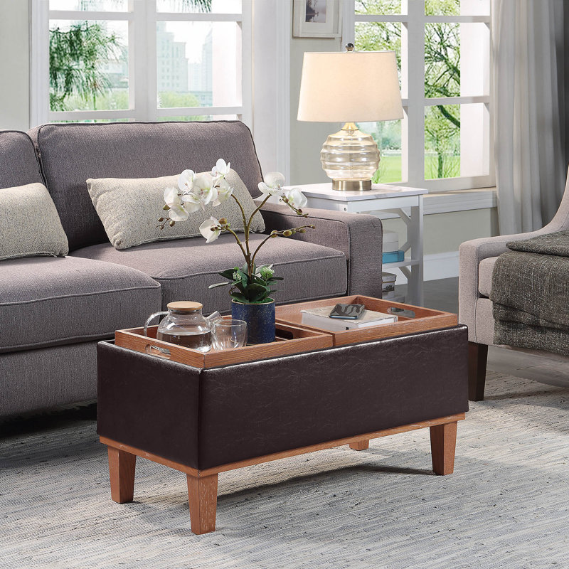Amelianna 34.5'' Wide Rectangle Storage Ottoman with Stool and Reversible Tray