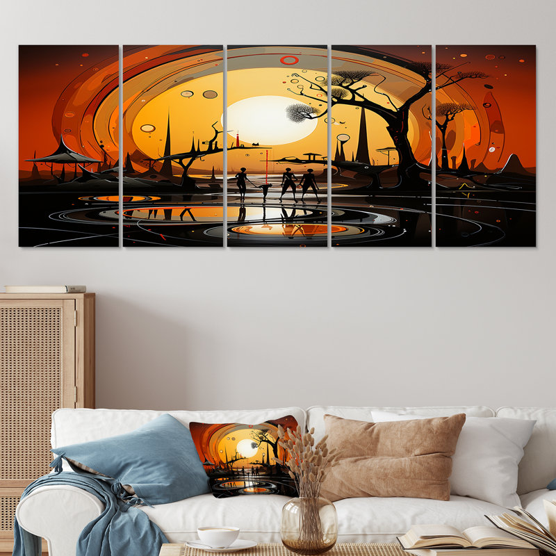 «African Vision Unity Of Soul», art mural africain 5 pièces, H 28 po x l 60 po