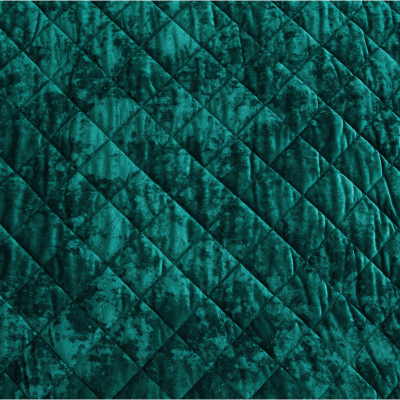 Diamond Stitch Reversible Plush Distressed Velvet Quilt Set, King Quilt + 2 King Shams, Emerald Green