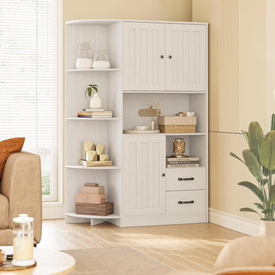 60.4" Farmhouse Kitchen Pantry Storage Cabinet With Doors And Adjustable Shelves, Large Kitchen Hutch With Drawers, Freestanding Cupboard For Dining R