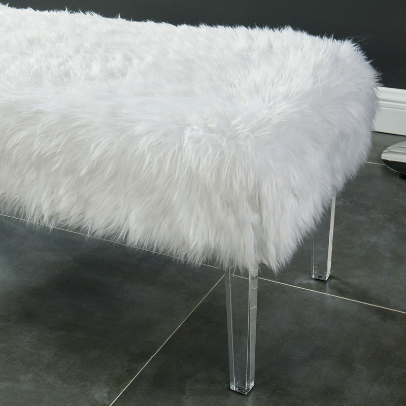 Faux Fur Upholstered Bench, White