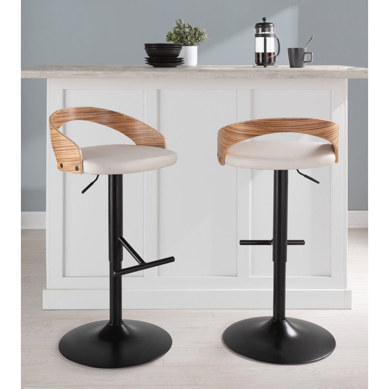 Tabouret de bar réglable Laurenzio avec repose-pieds droit en T, Blanc, Noir / zèbre