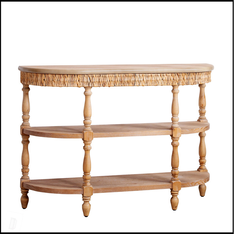 Console en bois fabriquée à la main avec garniture tissée à la main, tablettes de rangement à 3 niveaux, table d'entrée ovale avec pieds sculptés, table d'appoint rustique Coastal Farmhouse, table de canapé d'entrée de 49 pouces