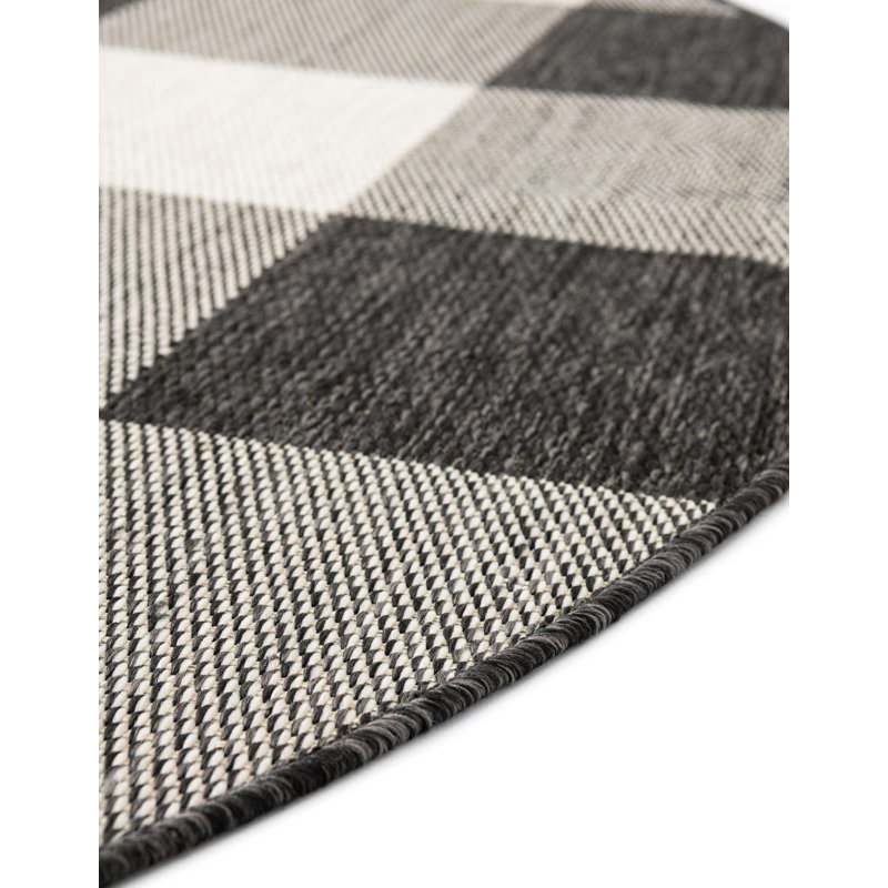 Tatasha Gingham Power Loom Polypropylene Plastic Indoor/Outdoor Area Rug in Black/White, Round 3'3"