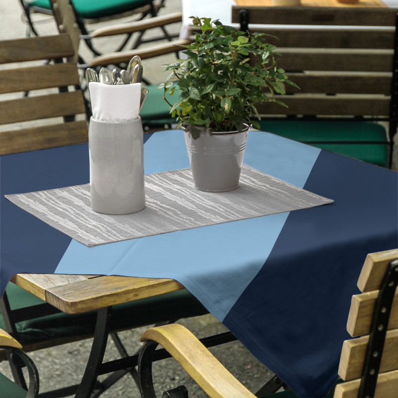 North Carolina Striped Cotton Blend Tablecloth, Navy/Baby Blue/Navy
