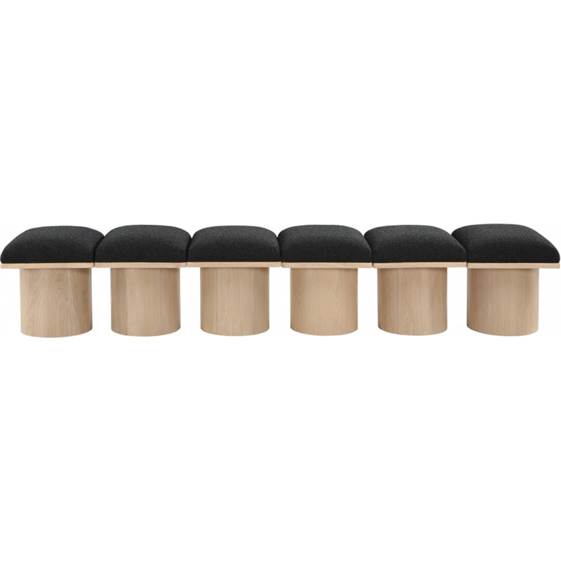 Banc rembourré Horatia, Tissu bouclé noir, Naturel, H 17,5 po x l 93 po x P 18 po