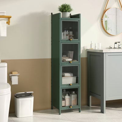Modern Four-Tier Glass Door Cabinet With Featuring Five-Tier Storage, For Entryway Living Room Bathroom Dining Room