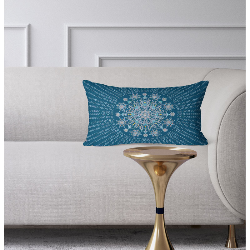 Carnation Circle  Rectangular Throw Pillow, Blue/Gray