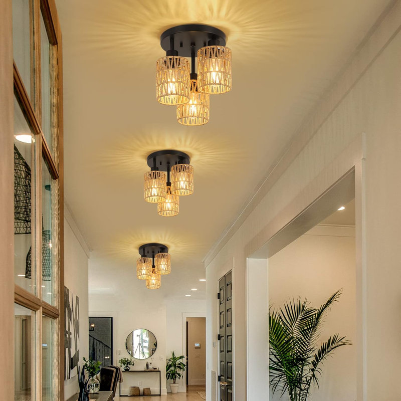Plafonnier semi-encastré 3 lumières Boho Rattan