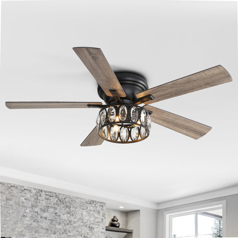 Ventilateur de plafond à 5 pales en cristal Ferster de 52 po avec ensemble d'éclairage et télécommande inclus, Noir