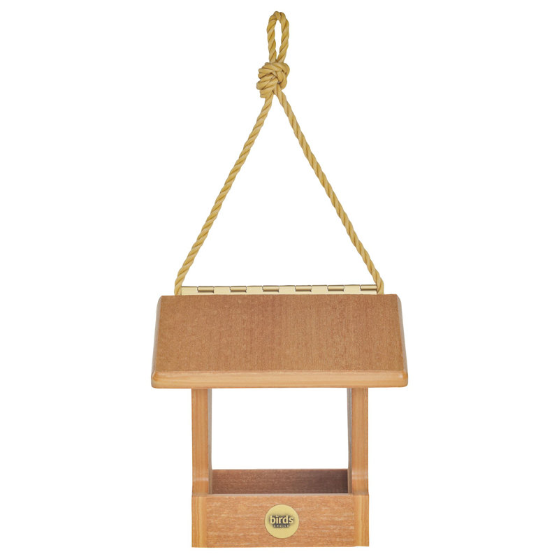 Natural Teak Small Hanging Hopper Bird Feeder