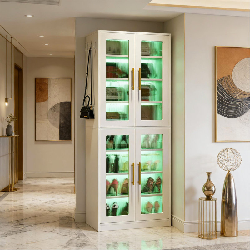 Modern Style Cabinet,Shoe Cabinet,Unique Cabinet, White, 66.93"H x  24.8"W x  13.78"D